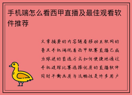 手机端怎么看西甲直播及最佳观看软件推荐