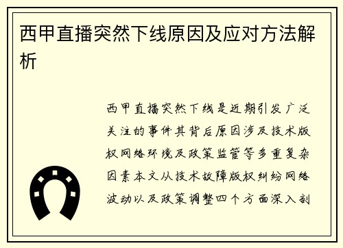 西甲直播突然下线原因及应对方法解析